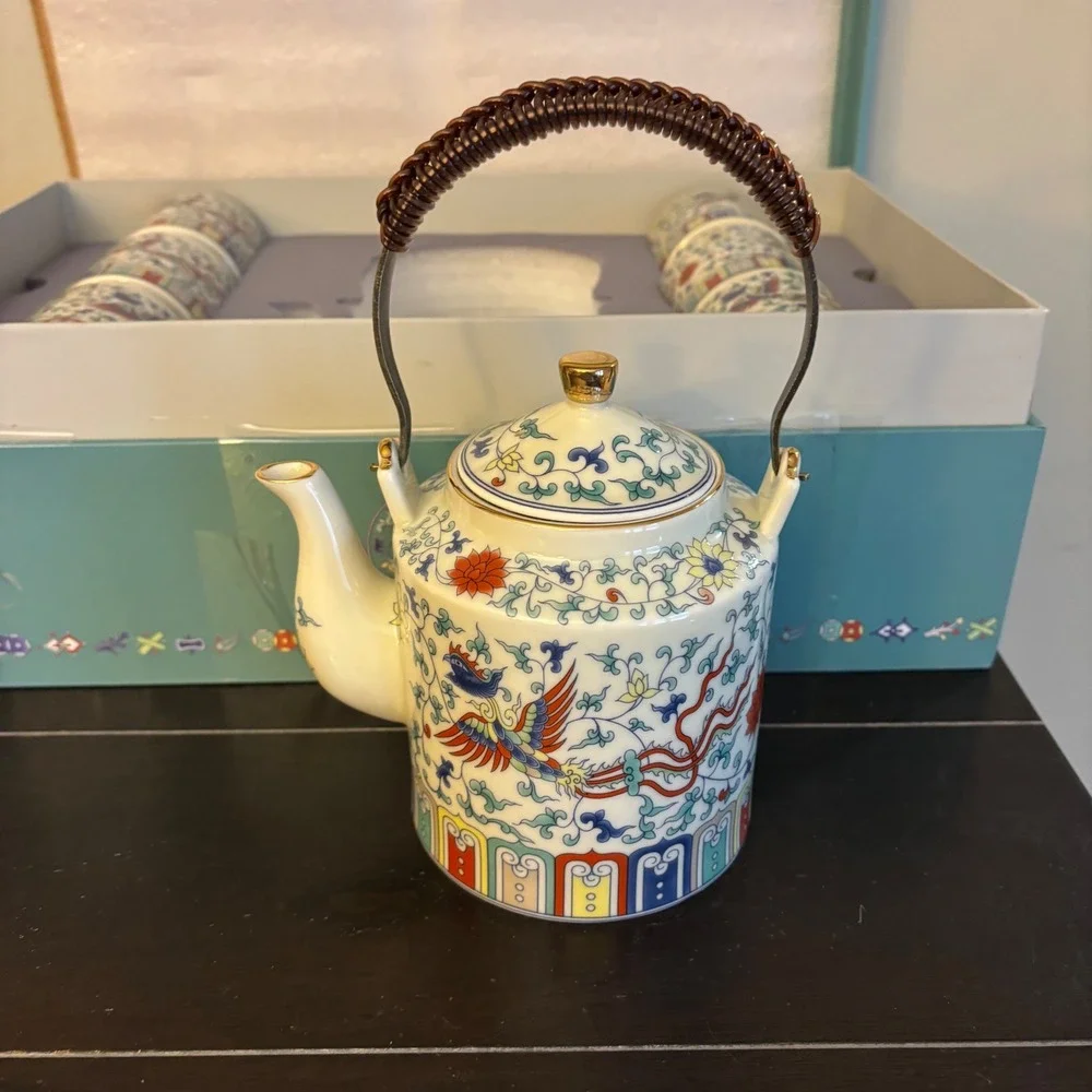 Fanquare Chinese Traditional Tea Set for 6 | Ceramic Teapot w 6 Tea Cups | New